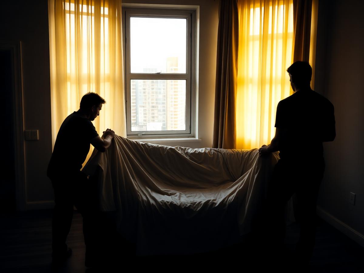 Movers wrapping furniture in protective blankets